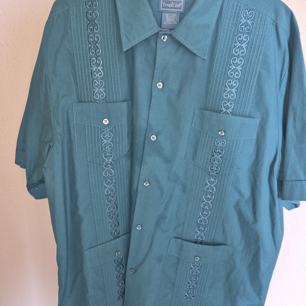 Men's Teal Embroidered Casual Shirt